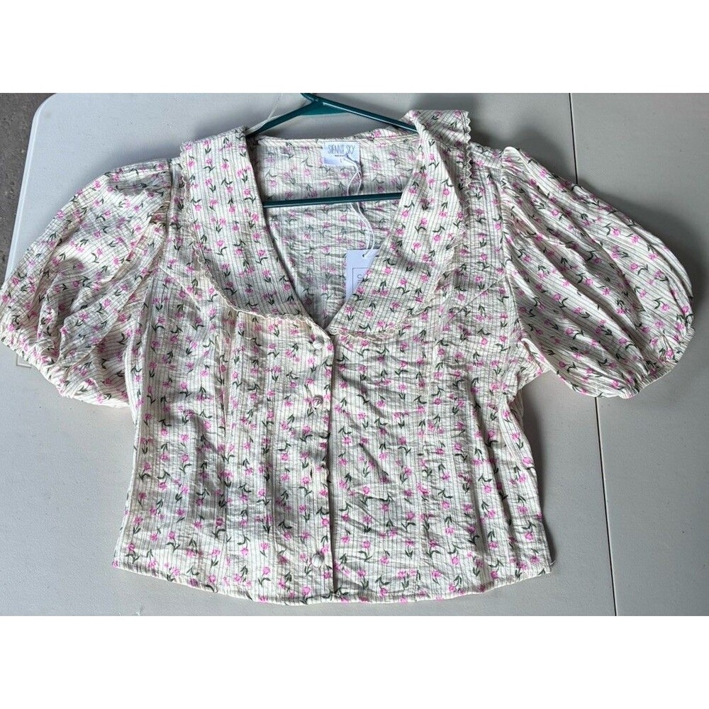 sienna sky top New Sz L Junior Floral Cottagecore Milkmaid